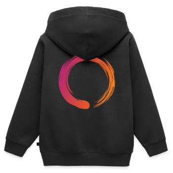 Zen Cirlce - Zen, Enso, Méditation, Bouddhisme - Sweat Premium à capuche zippé enfant bio - noir - Dos - AI Model Kid Male (0cm)