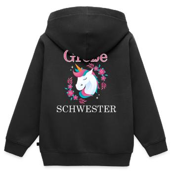 Große Schwester Einhorn Geschwister Schwestern Ges - Kinder Premium Organic Zip Hoodie - Schwarz - Hinten - AI Model Kid Male (0cm)