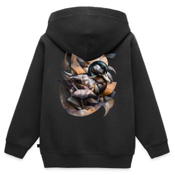 Canard élégant / Motif abstrait / Chasseur / Costume traditionnel - Sweat Premium à capuche zippé enfant bio - noir - Dos - AI Model Kid Male (0cm)