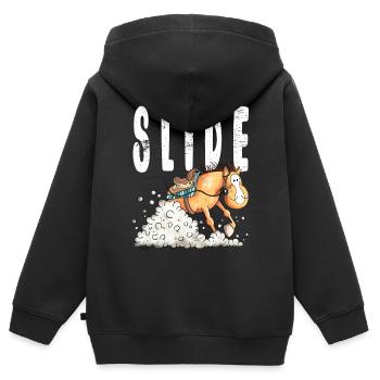 Westernpferd Slide - Kinder Premium Organic Zip Hoodie - Schwarz - Hinten - AI Model Kid Male (0cm)