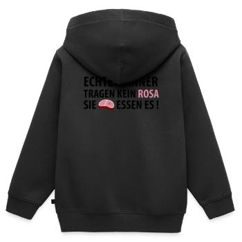 Echte Männer tragen kein Rosa, sie essen es! - Kinder Premium Organic Zip Hoodie - Schwarz - Hinten - AI Model Kid Male (0cm)