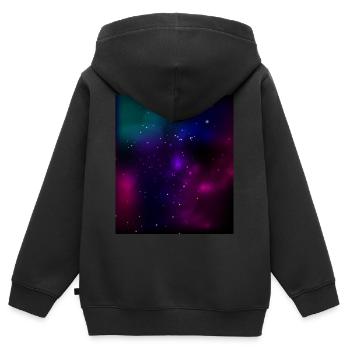 Galaxie - aurores boréales - Sweat Premium à capuche zippé enfant bio - noir - Dos - AI Model Kid Male (0cm)