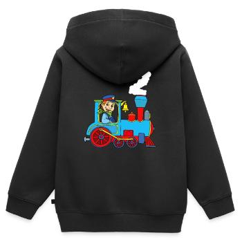 Zug Eisenbahn Kinder 2 Jahre Lokomotive Geburtstag - Kinder Premium Organic Zip Hoodie - Schwarz - Hinten - AI Model Kid Male (0cm)