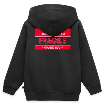 zerbrechlich zerbrechlich diese Seite nach oben - Kinder Premium Organic Zip Hoodie - Schwarz - Hinten - AI Model Kid Male (0cm)
