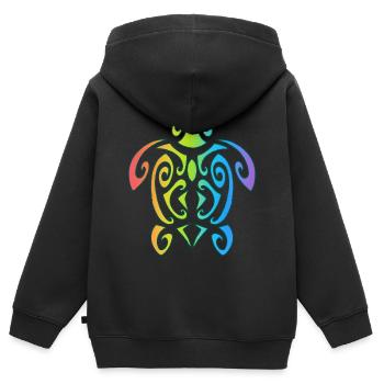 Tortue polynésienne arc-en-ciel - Sweat Premium à capuche zippé enfant bio - noir - Dos - AI Model Kid Male (0cm)