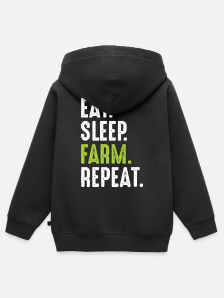Eet Sleep Farm Herhaal Grappig - Kinder Premium zip hoodie biologisch - zwart