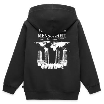 Warum ist die Menschheit so Dumm ? - Kinder Premium Organic Zip Hoodie - Schwarz - Hinten - AI Model Kid Male (0cm)