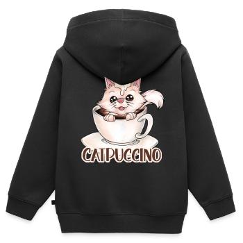 Catpuccino für Katzen und Kaffeeliebhaber Wortwitz - Kinder Premium Organic Zip Hoodie - Schwarz - Hinten - AI Model Kid Male (0cm)