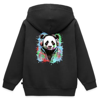 Panda, Kopfhörer,panda mit kopfhörer, illustration - Kinder Premium Organic Zip Hoodie - Schwarz - Hinten - AI Model Kid Male (0cm)