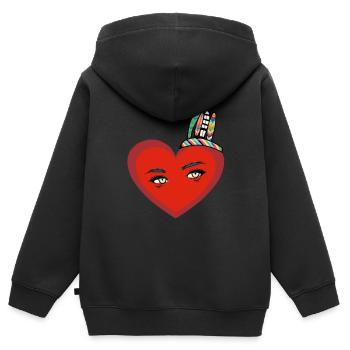 Chaman, Cœur, Cœur, Shaman, Yeux de chaman - Sweat Premium à capuche zippé enfant bio - noir - Dos - AI Model Kid Male (0cm)