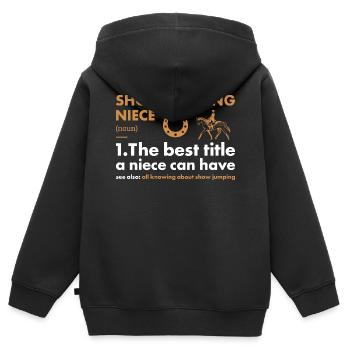 Saut d’obstacles Nièce Définition Saut d’obstacles - Sweat Premium à capuche zippé enfant bio - noir - Dos - AI Model Kid Male (0cm)