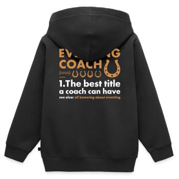 Rider Coach Definition Eventing - Kinder Premium Organic Zip Hoodie - Schwarz - Hinten - AI Model Kid Male (0cm)