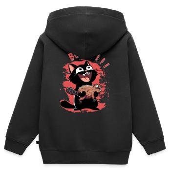 Hyper-Katze ruft „Bober!!!“ – Tierischer Ausraster - Kinder Premium Organic Zip Hoodie - Schwarz - Hinten - AI Model Kid Male (0cm)