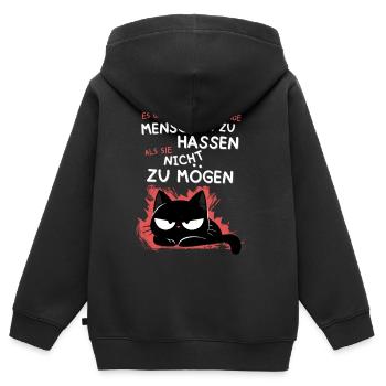 Schwarze Katze hasst Menschen – Zynisch & Lustig - Kinder Premium Organic Zip Hoodie - Schwarz - Hinten - AI Model Kid Male (0cm)