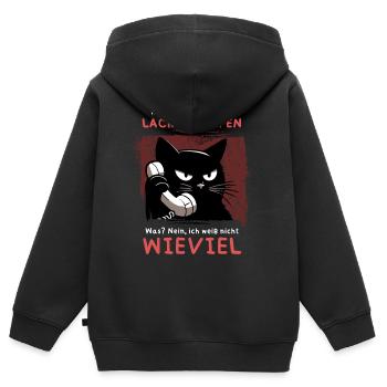 Lack gesoffen? Wieviel?! – Genervte Telefonkatze - Kinder Premium Organic Zip Hoodie - Schwarz - Hinten - AI Model Kid Male (0cm)