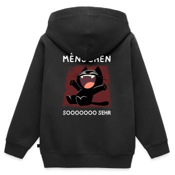 Lachende schwarze Katze – Wenn’s richtig wehtut - Kinder Premium Organic Zip Hoodie - Schwarz - Hinten - AI Model Kid Male (0cm)