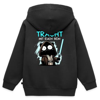 Möge die Tracht mit euch sein – Nerdkatze - Kinder Premium Organic Zip Hoodie - Schwarz - Hinten - AI Model Kid Male (0cm)