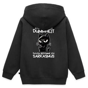 Allergisch gegen Dummheit – Katze mit Sarkasmus - Kinder Premium Organic Zip Hoodie - Schwarz - Hinten - AI Model Kid Male (0cm)