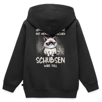 Menschen schubsen - Süße Grump Style Katze - Kinder Premium Organic Zip Hoodie - Schwarz - Hinten - AI Model Kid Male (0cm)