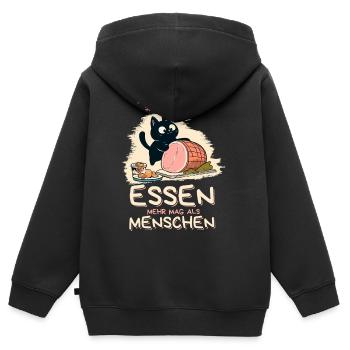 Lieber Essen als Menschen - Süße Schwarze Katze - Kinder Premium Organic Zip Hoodie - Schwarz - Hinten - AI Model Kid Male (0cm)