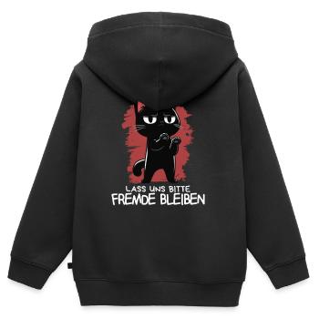 Lass unsFremde bleiben - Schwarze Katze Zynisch - Kinder Premium Organic Zip Hoodie - Schwarz - Hinten - AI Model Kid Male (0cm)