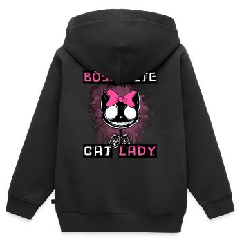 Boese alte Cat Lady Niedlich? Nein, nur gefährlich - Kinder Premium Organic Zip Hoodie - Schwarz - Hinten - AI Model Kid Male (0cm)