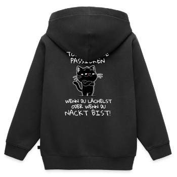 Katze in Badass-Pose – Tolle Dinge passieren dir - Kinder Premium Organic Zip Hoodie - Schwarz - Hinten - AI Model Kid Male (0cm)
