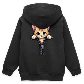 Neugierige Katze hinter einem Reißverschluss - Kinder Premium Organic Zip Hoodie - Schwarz - Hinten - AI Model Kid Male (0cm)