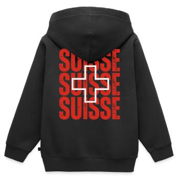 Flagge der Schweiz, Schweizer Stolz - Kinder Premium Organic Zip Hoodie - Schwarz - Hinten - AI Model Kid Male (0cm)