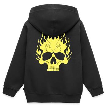 Gelber Flammender Schädel - Kinder Premium Organic Zip Hoodie - Schwarz - Hinten - AI Model Kid Male (0cm)