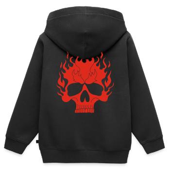 Roter flammender Totenkopf - Kinder Premium Organic Zip Hoodie - Schwarz - Hinten - AI Model Kid Male (0cm)