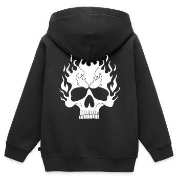Weißer flammender Schädel - Kinder Premium Organic Zip Hoodie - Schwarz - Hinten - AI Model Kid Male (0cm)