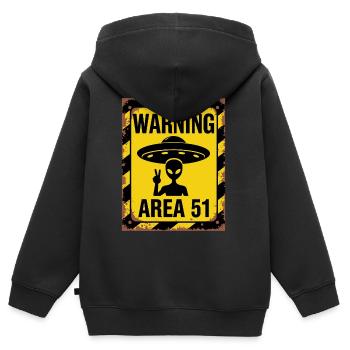 Avertissement OVNI Zone 51 - Entrez à vos risques et périls - Sweat Premium à capuche zippé enfant bio - noir - Dos - AI Model Kid Male (0cm)
