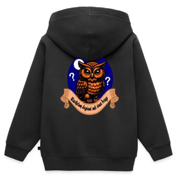 Fragensteller T-shirt mit Eulen Motiv - Kinder Premium Organic Zip Hoodie - Schwarz - Hinten - AI Model Kid Male (0cm)