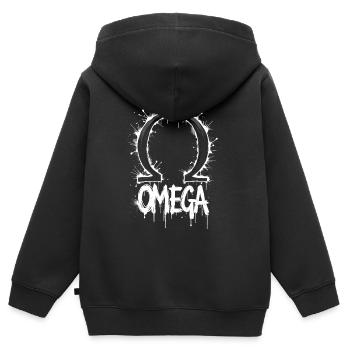Symbole Omega Splash - Sweat Premium à capuche zippé enfant bio - noir - Dos - AI Model Kid Male (0cm)
