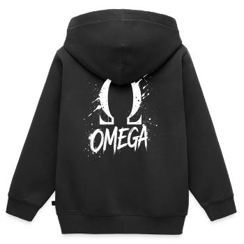Symbole Omega Splash - Sweat Premium à capuche zippé enfant bio - noir - Dos - AI Model Kid Male (0cm)