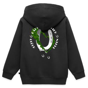 Naturinspiriertes Hufeisen mit Klee - Kinder Premium Organic Zip Hoodie - Schwarz - Hinten - AI Model Kid Male (0cm)
