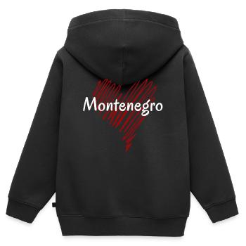 J’aime le Monténégro, cœur Montenegro - Sweat Premium à capuche zippé enfant bio - noir - Dos - AI Model Kid Male (0cm)