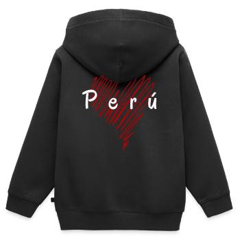 J’aime le Pérou, le cœur du Pérou - Sweat Premium à capuche zippé enfant bio - noir - Dos - AI Model Kid Male (0cm)