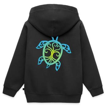 Tortue mandala émeraude - Sweat Premium à capuche zippé enfant bio - noir - Dos - AI Model Kid Male (0cm)