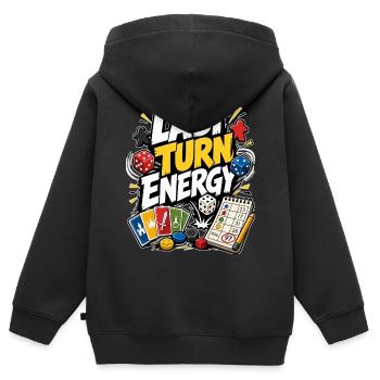 LAST TURN ENERGY - Kinder Premium Organic Zip Hoodie - Schwarz - Hinten - AI Model Kid Male (0cm)
