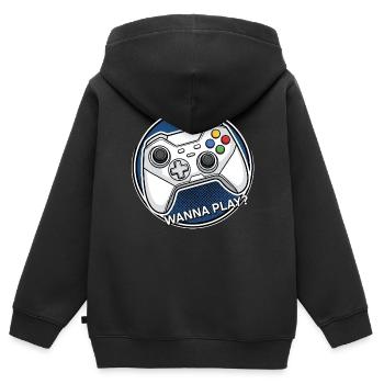 Logo manette : voulez jouer - Sweat Premium à capuche zippé enfant bio - noir - Dos - AI Model Kid Male (0cm)