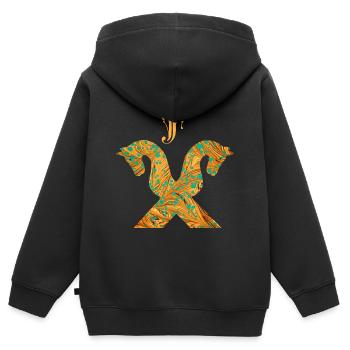 pignon de cheval e 95 f - Sweat Premium à capuche zippé enfant bio - noir - Dos - AI Model Kid Male (0cm)