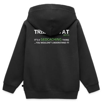 Géocaching amusant fait en code Rot 13 - Sweat Premium à capuche zippé enfant bio - noir - Dos - AI Model Kid Male (0cm)