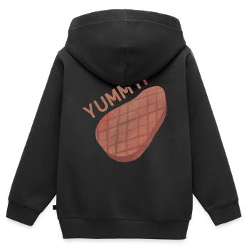 Viande délicieuse Miam! Viande délicieuse - Sweat Premium à capuche zippé enfant bio - noir - Dos - AI Model Kid Male (0cm)