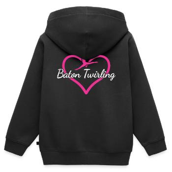 Bâton Twirler Coeur Bâton Twirling - Sweat Premium à capuche zippé enfant bio - noir - Dos - AI Model Kid Male (0cm)