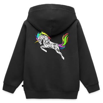 LICORNE STYLISÉE - Sweat Premium à capuche zippé enfant bio - noir - Dos - AI Model Kid Male (0cm)
