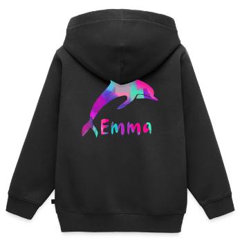 emma, dolphin, font, pink, art - Kids Premium Organic Zip-up Hoodie - black - Back - AI Model Kid Male (0cm)
