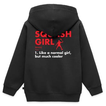 Sport Girl Définition Squash - Sweat Premium à capuche zippé enfant bio - noir - Dos - AI Model Kid Male (0cm)
