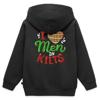 Drôle J’aime les hommes en kilts Celtic Plaid Écosse - Sweat Premium à capuche zippé enfant bio - noir - Dos - AI Model Kid Male (0cm)